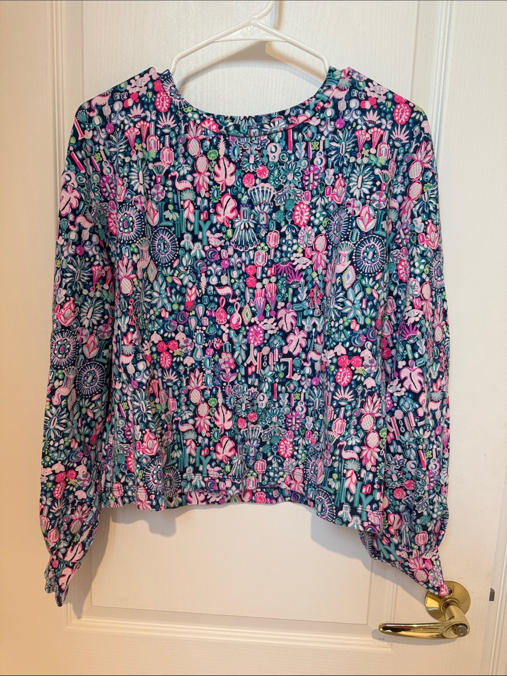 Lilly Pulitzer Navy Blue Floral Long-Sleeve Sweater with Pink Accents